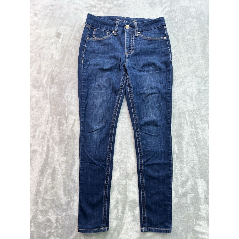 Seven7 Jeans Womens Sz 4 Blue Tummyless Skinny Stretch Whiskered Beach Walking